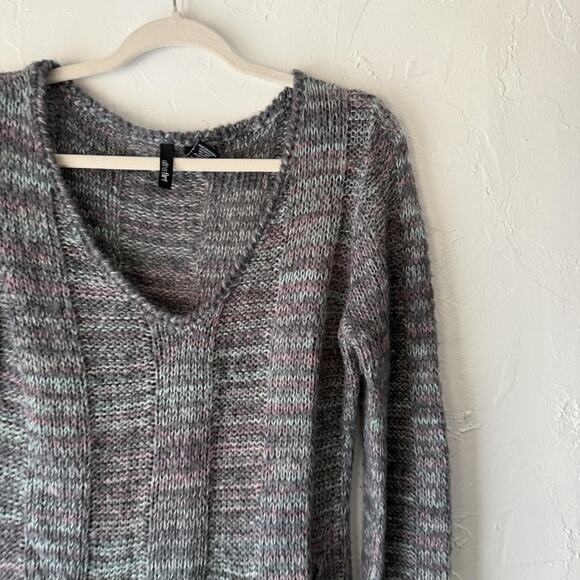 Ultra Flirt Sweater Y2k XL Gray Pink Marled Knit Pullover Pockets Cozy Soft Fall - Picture 2 of 7